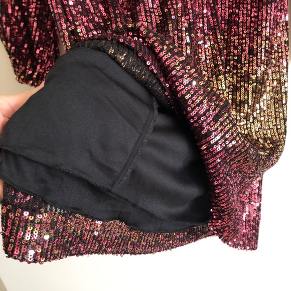 Gold & Pink Ombre Long Sleeve Sequin Shift Dress, 2 - Picture 10 of 16